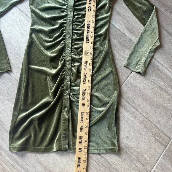 Mulla Olive Green Velour Button-Up Collared Dress – Women’s Medium - Picture 6 of 9